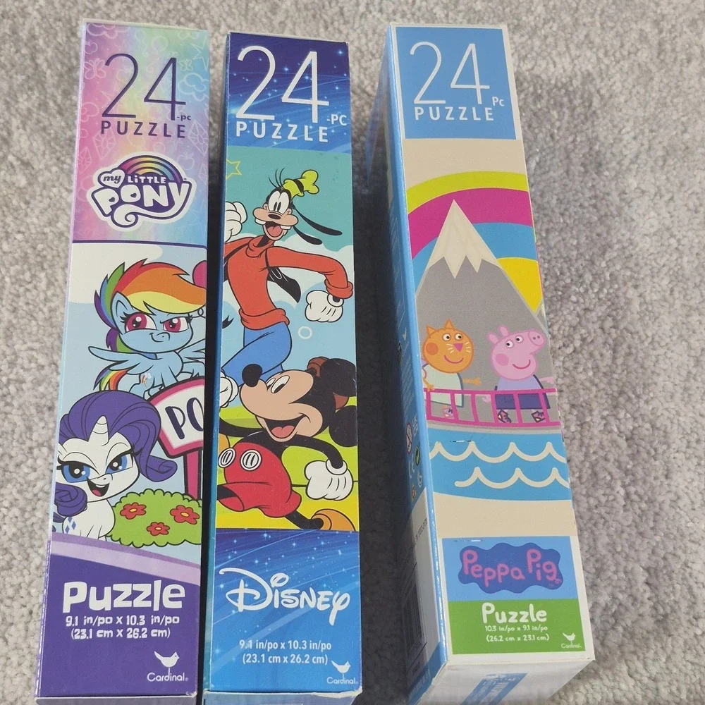 Lot of 3 My Little Pony, Peppa pig, Mickey Mouse kids puzzles 24pc Size 9.1x10.3